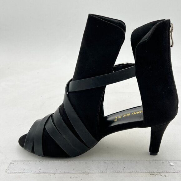Black Peep Open Toe Sandals Boot Cut Out Buckle Ankle Bootie Low Heel Shoes - Picture 1 of 6